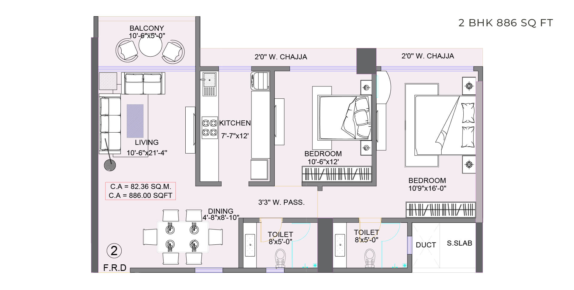 Claremont Website 2 Bhk Floor Plan